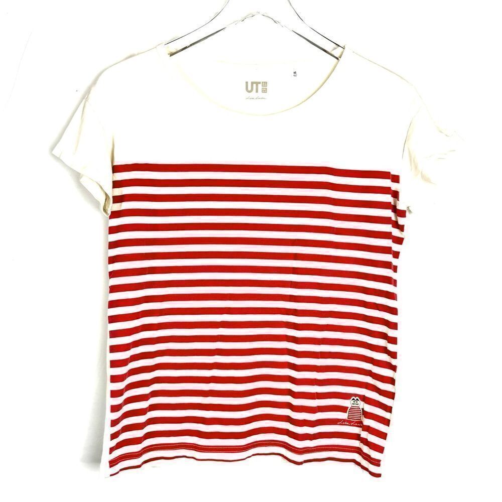 Uniqlo limited edition red and white strip shirt by Lisa Larson.